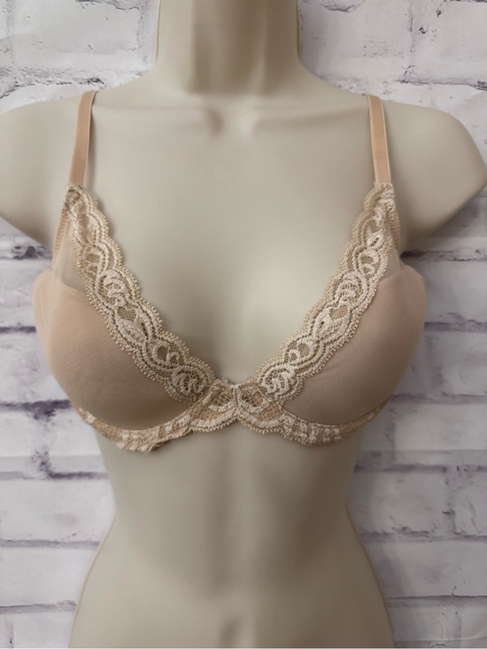 Natori Other - Natori Bra 32C Beige Feathers Plunge T Shirt Mesh Overlay Underwire Sexy